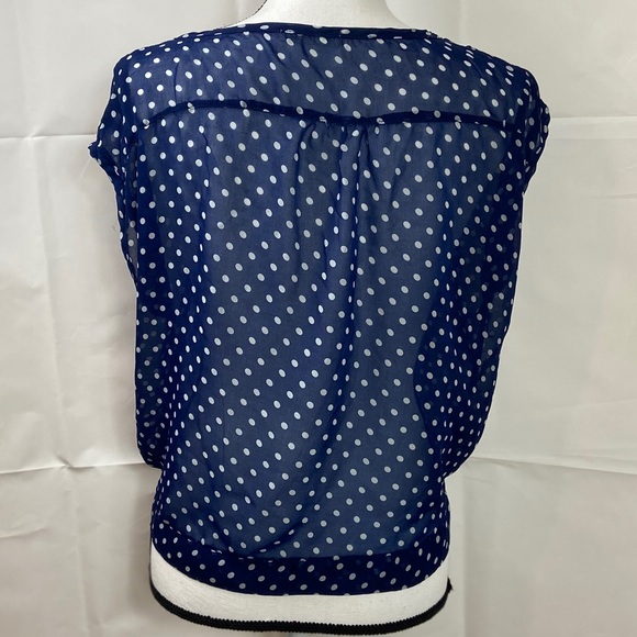 Glam Dollz Semi Sheer Polka Dot Top Navy White - Picture 5 of 9